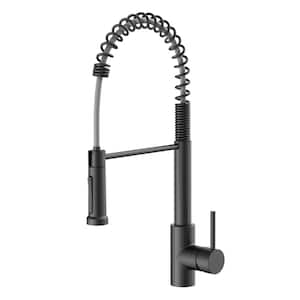 Single-Handle Spring Pull Down Sprayer Kitchen Faucet in Matte Black