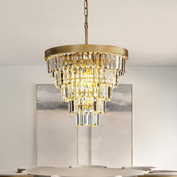 4-Light 16 in. Tiered Gold Chandelier With Clear Crystals