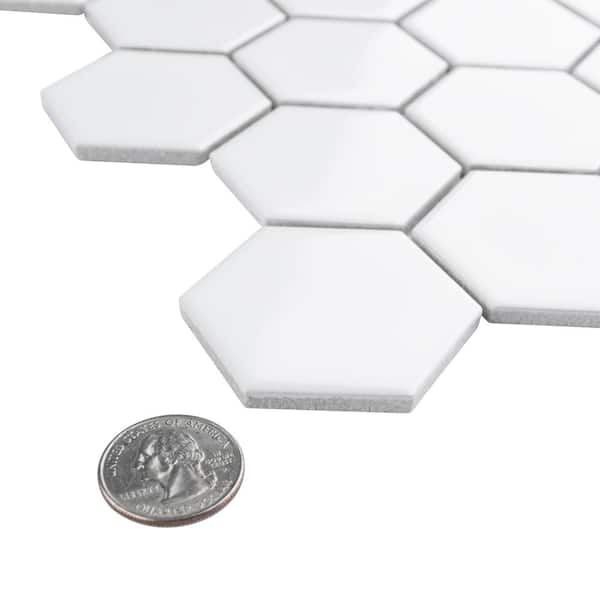 Merola Tile Metro 2 in. Hex Glossy White 11-1/8 in. x 12-5/8