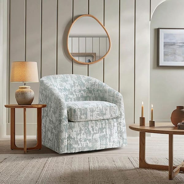 Lazzara Landers Green Jacquard Fabric Upholstery Swivel Arm Chair