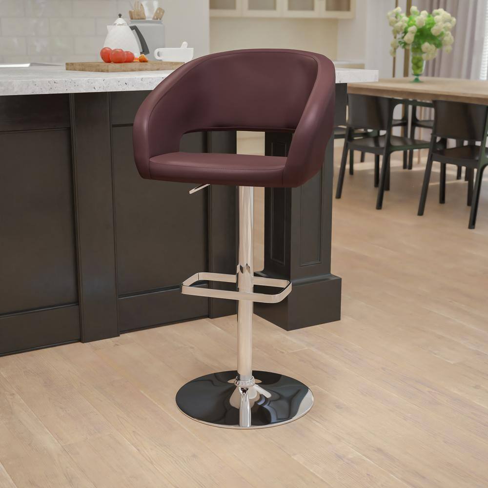Erik Brown Vinyl Adjustable Swivel Barstool with Chrome Base
