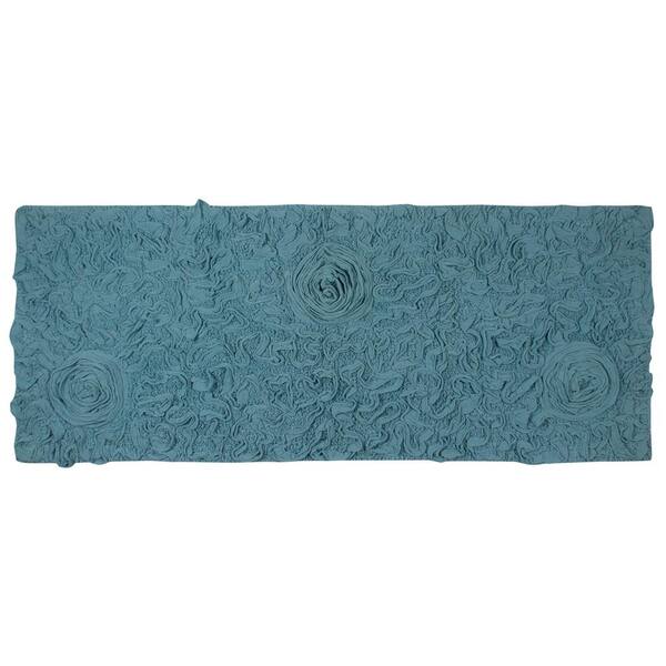 Home Weavers Inc Bell Flower Bathroom Rug, Cotton Soft, Water Absorbent Bath Rug, Non Slip Shower Rug Machine Washable 3 Piece Set with Runner - Turquoise