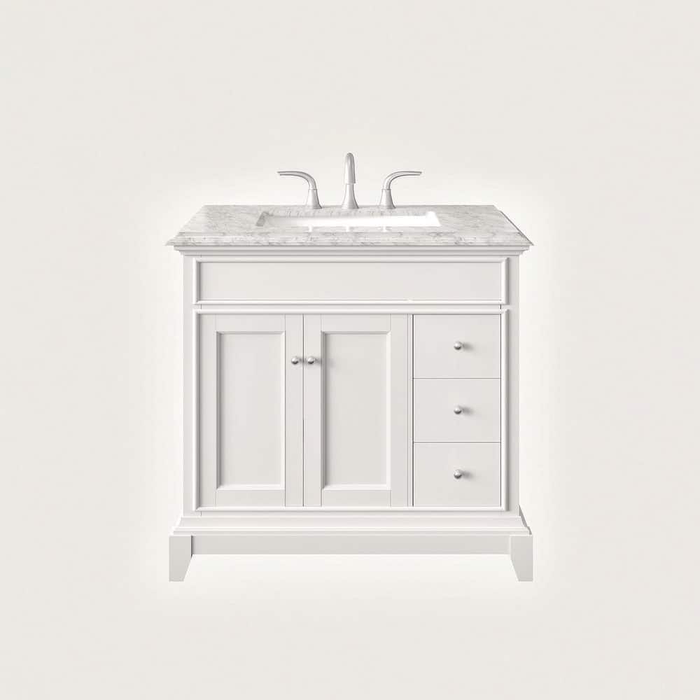 Eviva Elite Princeton 36 in. W x 24 in. D x 34 in. H Bath Vanity in White with White Carrara