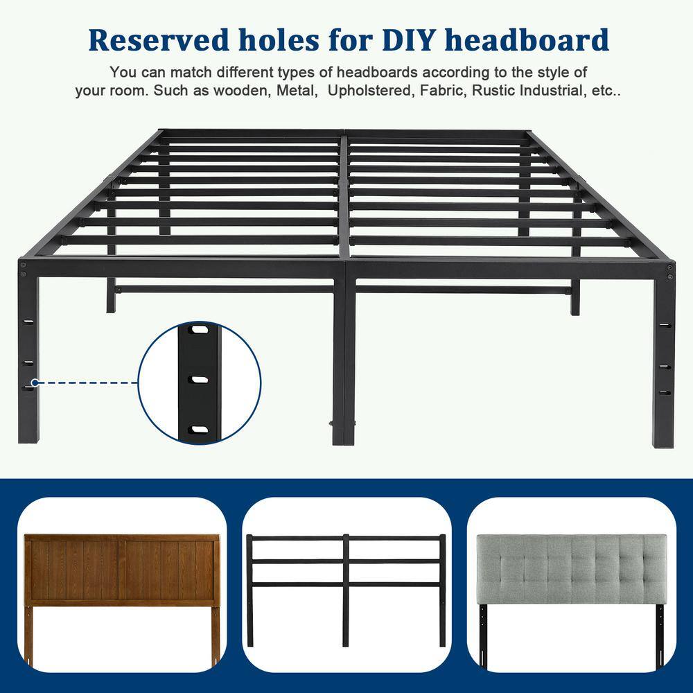 Black 18" Full Size Metal Platform Bed Frame with Slats