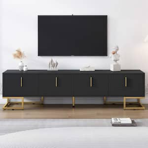 Black/Gold TV Stand Fits TV's Up to 80 in. with Metal Legs and Gold Handles, Cabinets and Adjustable Shelves