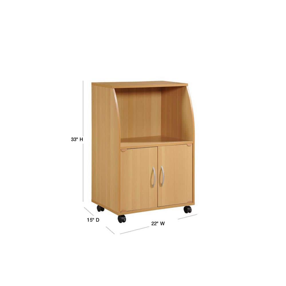 Beech Wood Microwave Cart with Storage and Locking Wheels