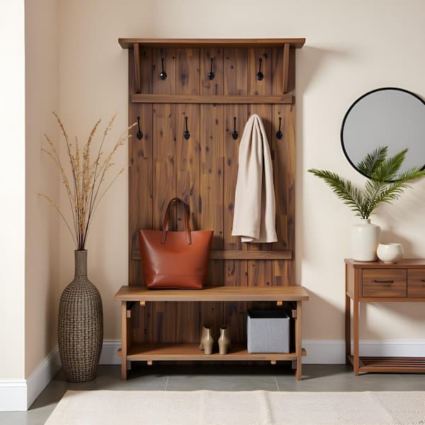 Alaterre Furniture 70 in. H Natural Bethel Acacia Wood Hall Tree