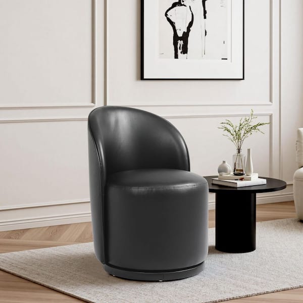 Black PU Leather Swivel Accent Barrel Chair (Set of 1)
