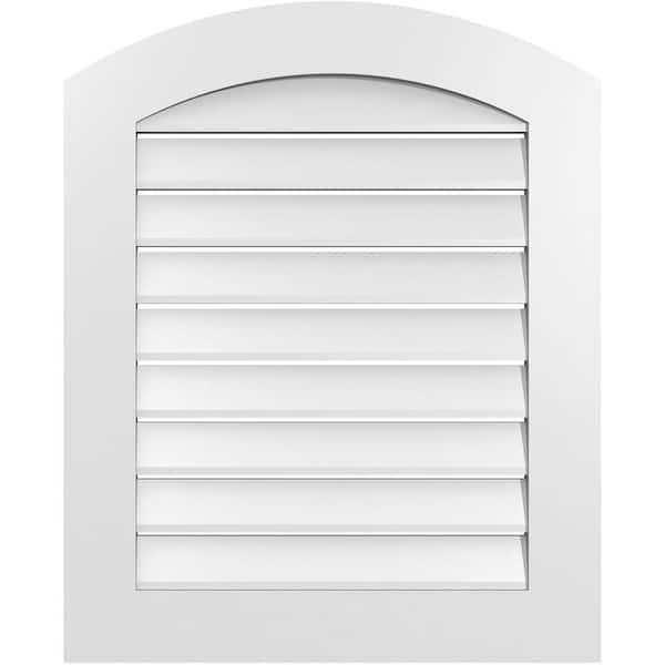 Ekena Millwork 26 in. x 30 in. Arch Top Surface Mount PVC Gable Vent: Decorative with Standard Frame