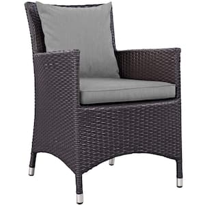 Convene Wicker Outdoor Patio Dining Chair in Espresso with Gray Cushions