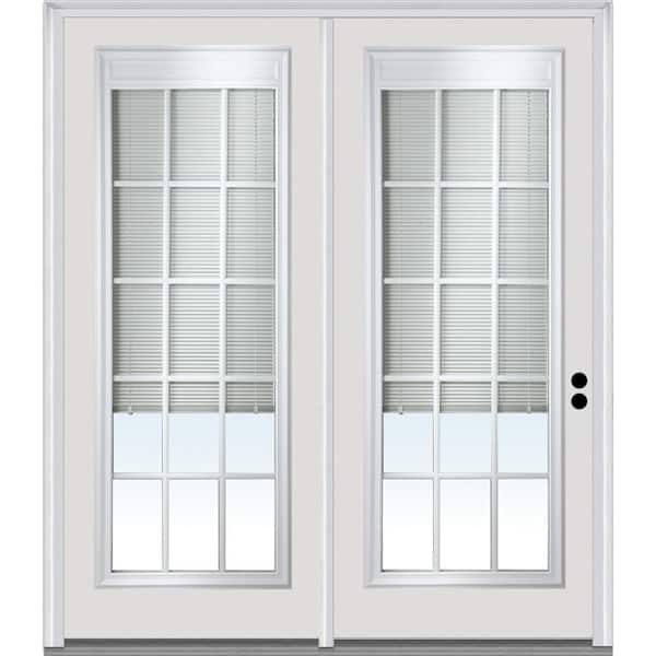 MMI Door TRUfit 71.5 in. x 79.5 in. Left-Hand Internal Blinds Triple Pane Clear Low-E Primed Steel Double Prehung Patio Door