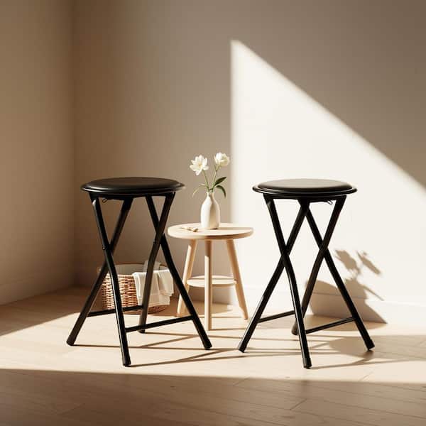 Homy Casa NEW PORT 18.1 in. Black Round Metal Folding Stool with