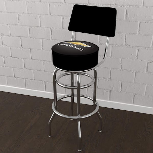 Unbranded Chevrolet Logo 31 in. Yellow Low Back Metal Bar Stool with Vinyl Seat