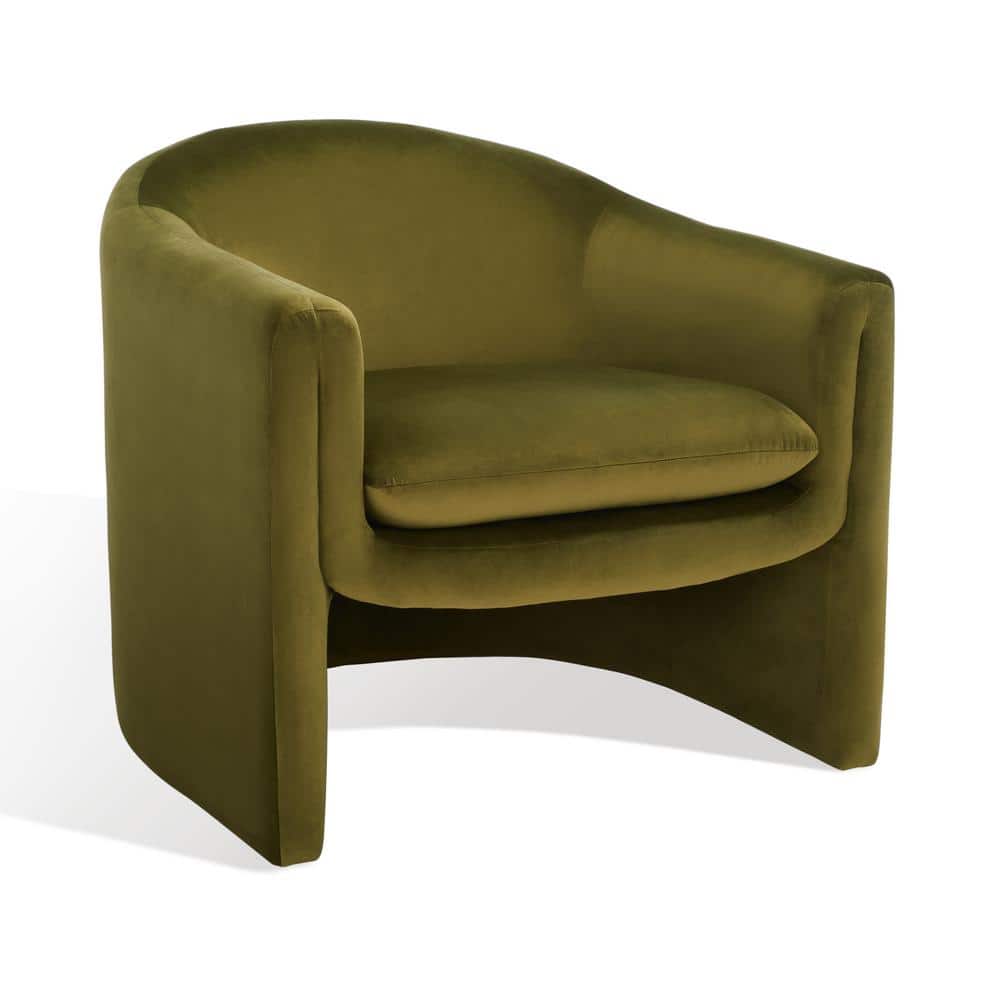 Olive Green Velvet Modern Accent Chair with Wood Frame