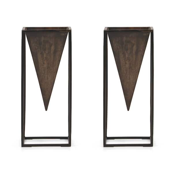 Noble House Vinton Small Aged Brass and Black Iron Decorative Vase (Set of 2)