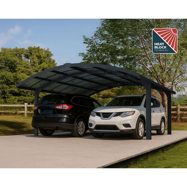 Arizona Breeze 19 ft. x 16 ft. Gray Double Arch Shape Metal Carport with Solid Roof Panels