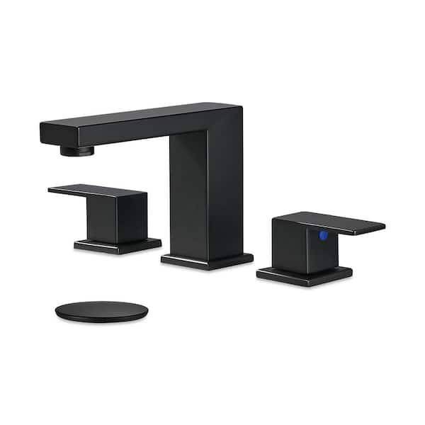 Heemli 304 stainless steel 8 in. Widespread Double Handle Bathroom Faucet with Drain Kit Included in Matte Black