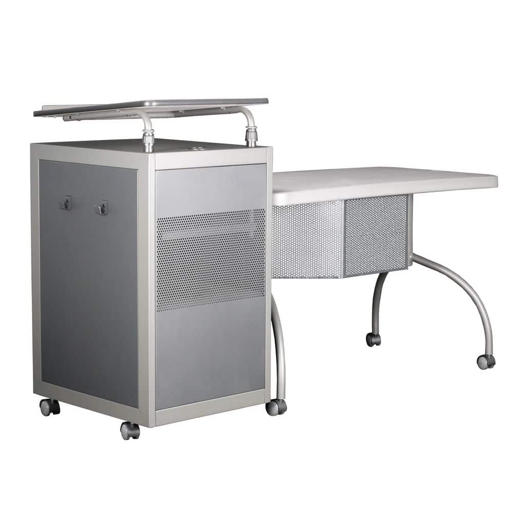 EDU Podium 68 in. Rectangular Gray and Black Metal 2-Piece Desk and Lectern Set with Locking Storage