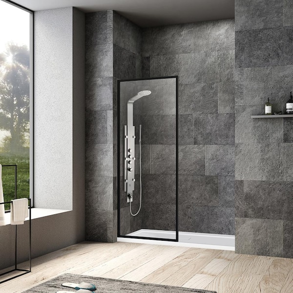 ROSWELL Arcos 34 in. W x 74 in. H Framed Fixed Glass Panel in Matte Black