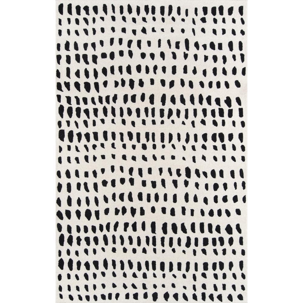 Ivory Geometric Hand Tufted Wool Rug 5ft x 8ft