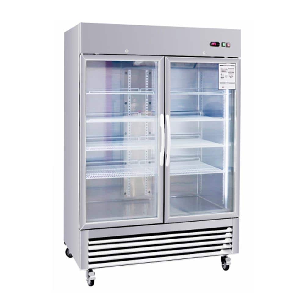 54 in. 42.2 cu. ft. Commercial Refrigerator with 2 Glass Doors Stainless Steel, LCD Temp Display and Auto Defrost Silver