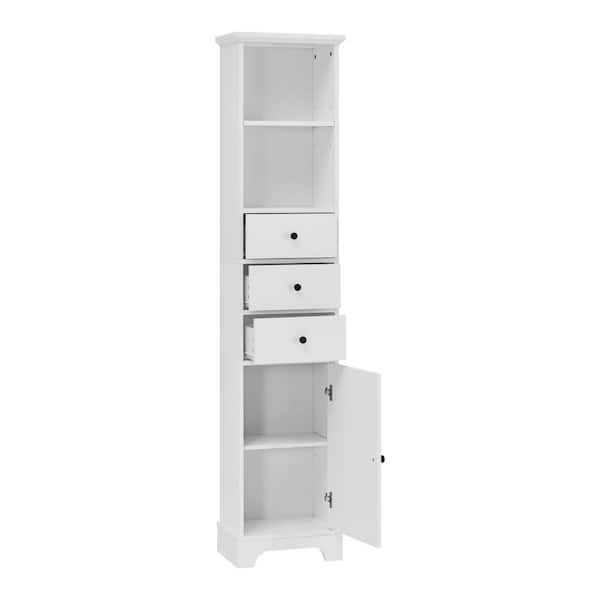Unbranded 15 in. W x 10 in. D x 68.3 in. H White Linen Cabinet, Freestanding Storage Cabinet with 3 Drawers and Adjustable Shelf