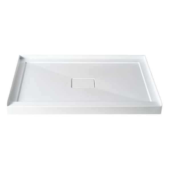 48 in. x 36 in. Single Threshold Alcove Floor Shower Pan Base with Center Drain Hole in White