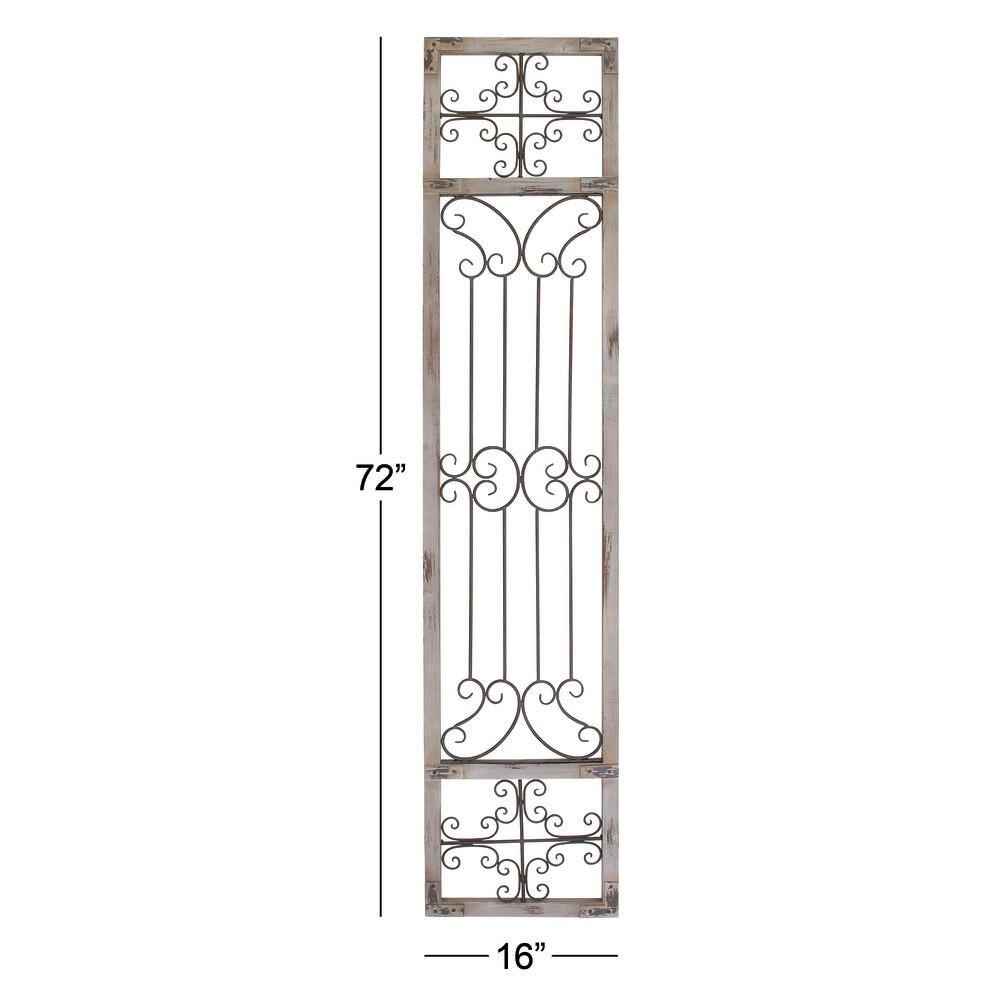 Cream Distressed Ornamental Panel Scroll Wall Sculpture with Bronze Metal Wire