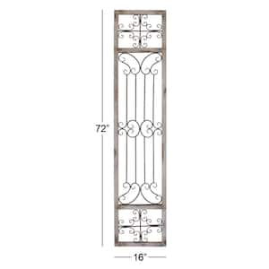 16 in. x 72 in. Wood Cream Distressed Ornamental Panel Scroll Wall Decor with Bronze Metal Wire Details