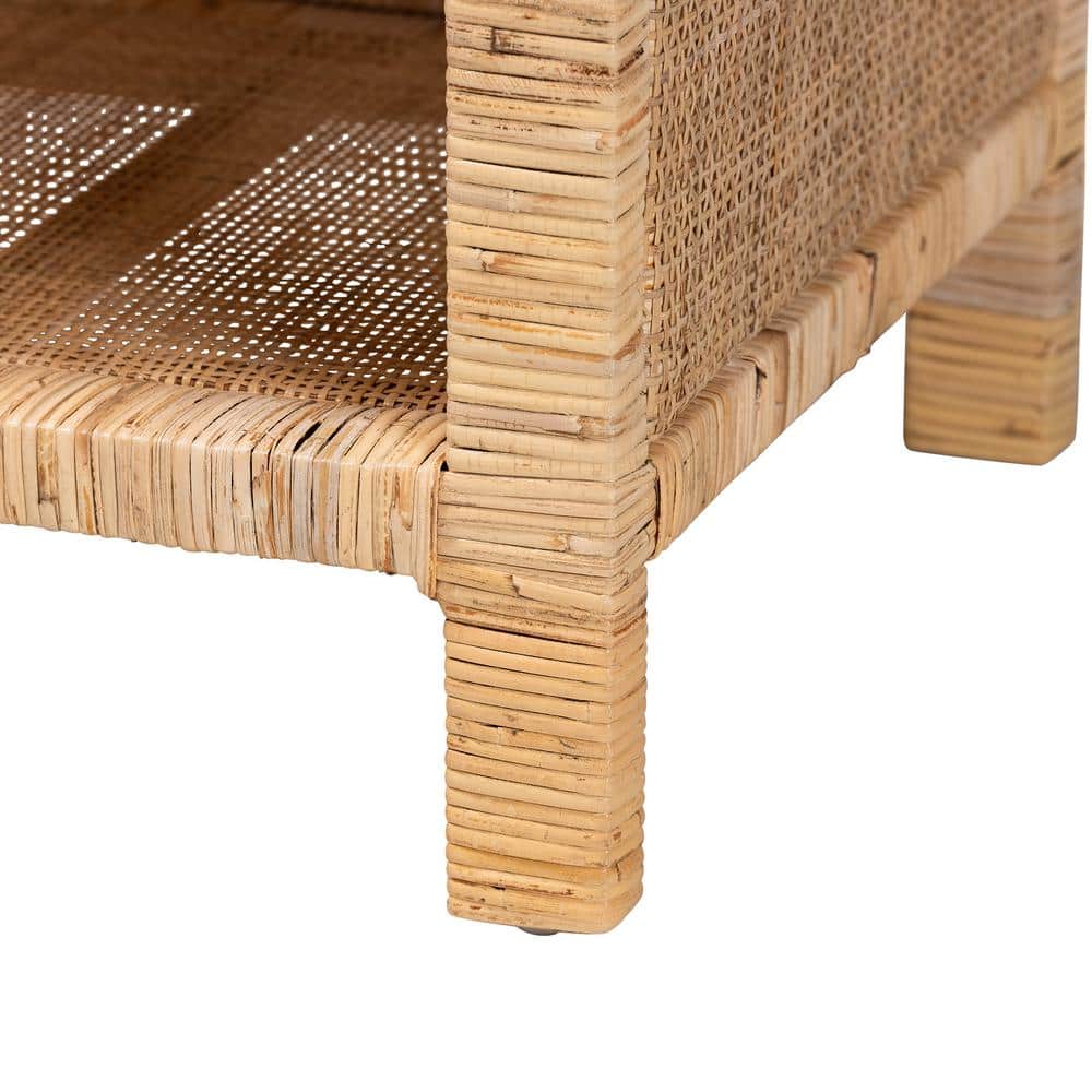 Bella Brown Mahogany and Natural Rattan 2-Drawer Night Table
