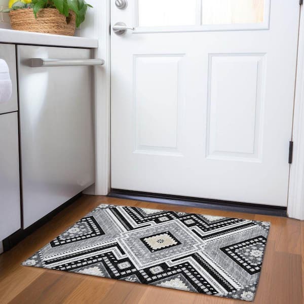 Mayfield Premium Machine Washable Abstract AMF1010 Black 2 ft. x 3 ft. Area Rug