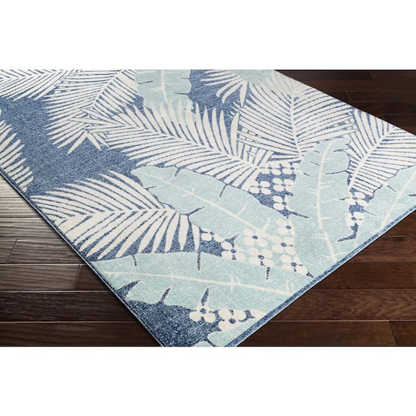 Glaraki Aqua 7 ft. 10 in. x 10 ft. Floral Indoor/Outdoor Patio Area Rug