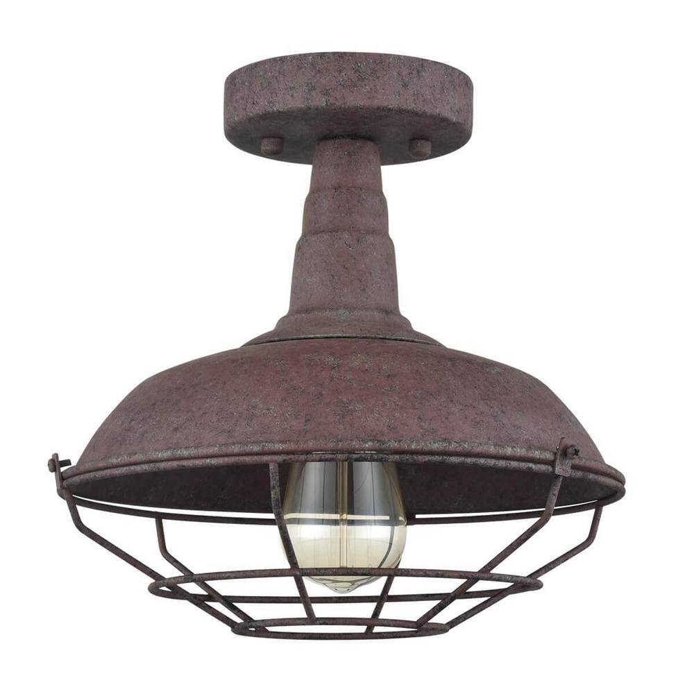 Rustic Copper Metal Barn Style Semi-Flush Mount Ceiling Light