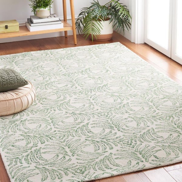 Jardin 6 ft. x 6 ft. Square Ivory/Green Geometric Leaves Area Rug
