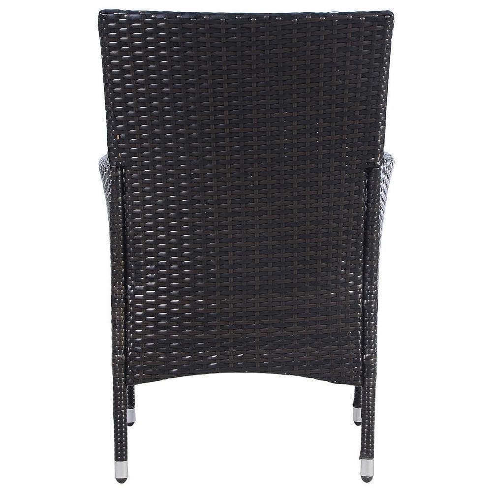 Modern Black Wicker Dining Armchairs with White Cushions