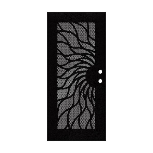 Unique Home Designs 30 in. x 80 in. Sunfire Black Right-Hand Surface Mount Aluminum Security Door with Black Perforated Metal Screen