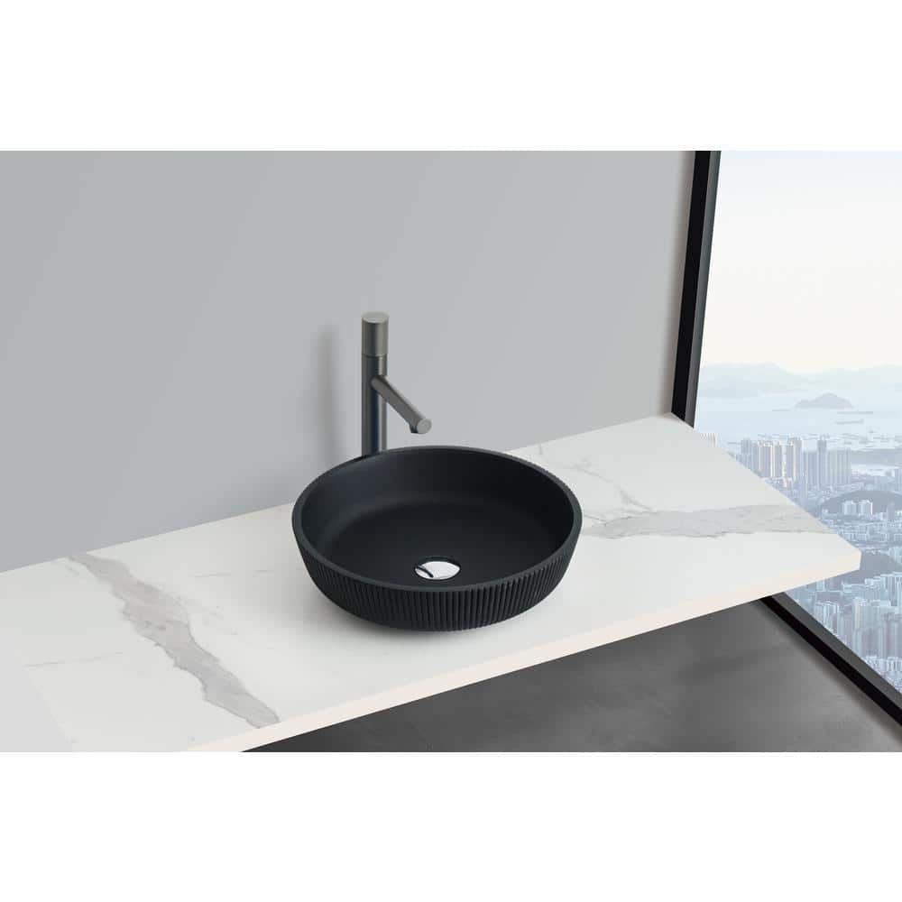 Matte Black Ribbed Glass Round Vessel Sink