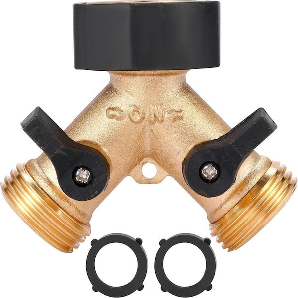 Garden Hose Splitter 2-Way Heavy Duty, Y Connector Brass Garden Hose Adapter, 2-Extra Rubber Washers