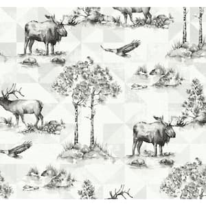 60.75 Sq. Ft. Off-White and Charcoal Alaska Moose Unpasted Wallpaper Roll