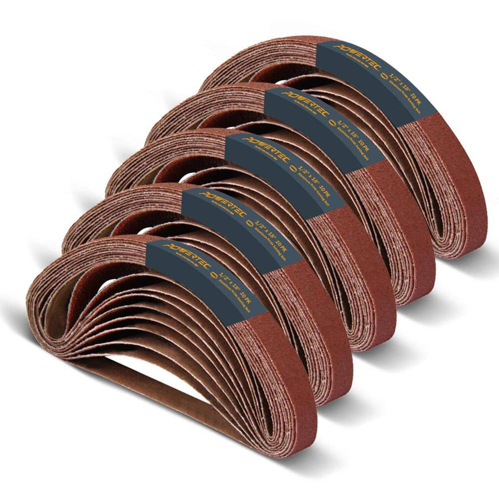 1/2 in. x 18 in. 40/80/120/180/240 Grit Aluminum Oxide Sanding Belt Assortment for Air File Belt Sander (50-Pack) price history on PriceWatchPro