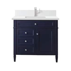 Brittany 36.0 in. W x 23.5 in. D x 34.0 in. H Bathroom Vanity in Victory Blue with White Zeus Silestone Quartz Top
