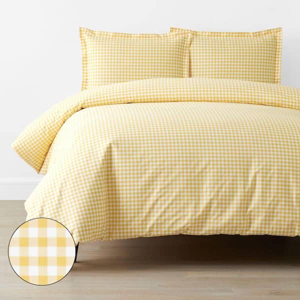 Company Kids Yellow Gingham Organic Cotton Percale Queen Duvet Cover Set