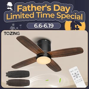 36 in. Smart Indoor LED Dimmable Wood Low Profile Flush Mount Ceiling Fan with Light Kit and Remote Control App Control