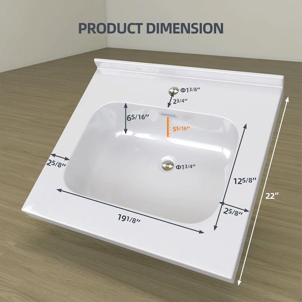 NTQ 24 in. W. x 22 in. D Solid Surface Resin White Vanity Top