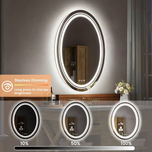 28 in. W x 36 in. H Oval Frameless LED Light Anti Fog Wall