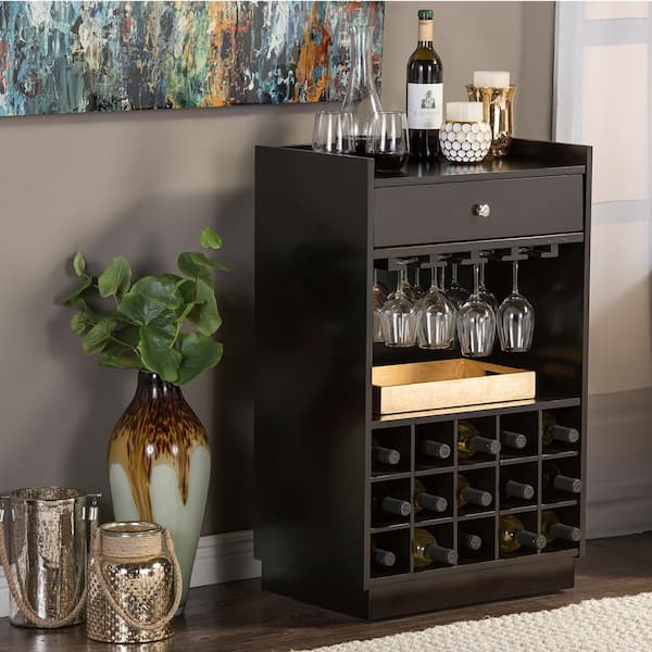 Baxton Studio Oscar Contemporary Dark Brown Wood Finish Wine Cabinet