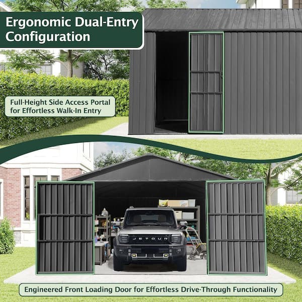 Gray 12 ft. x 15 ft. Extra Large Outdoor Metal Garage Shed with