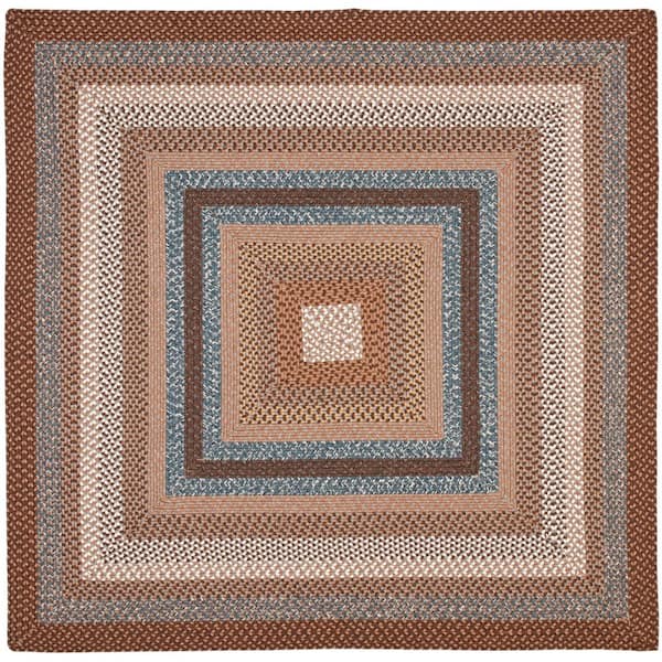 SAFAVIEH Braided Brown/Multi Doormat 3 ft. x 3 ft. Border Geometric Square Area Rug