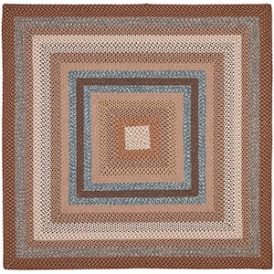 Braided Brown/Multi 5 ft. x 5 ft. Border Geometric Square Area Rug