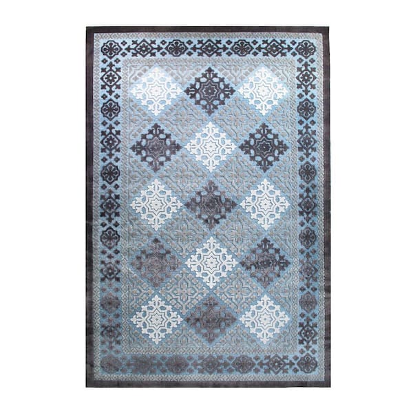 SUPERIOR Driscol Blue/Charcoal 8 ft. x 10 ft. Medallion High-Low Area Rug